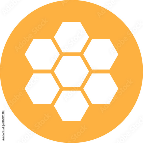 Honeycomb icon on yellow circle . Bee hive symbol . Yellow hexagon comb icon . Vector illustration