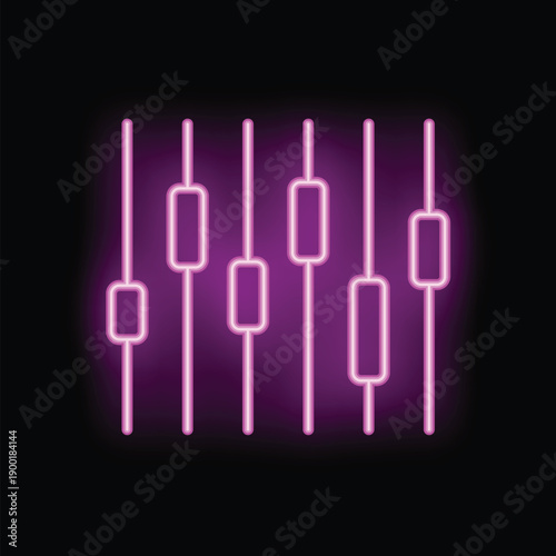 Bright neon pink audio faders glowing against a dark backdrop, representing music mixing and sound adjustment