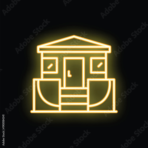 Yellow neon icon of a house with skate ramps glowing against a dark background, representing a passion for skateboarding and a connection to home
