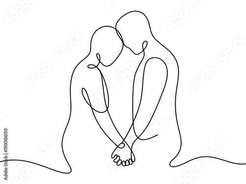 Emotional embrace between two figures in a minimalist line drawing isolated on white background, Vector, illustration