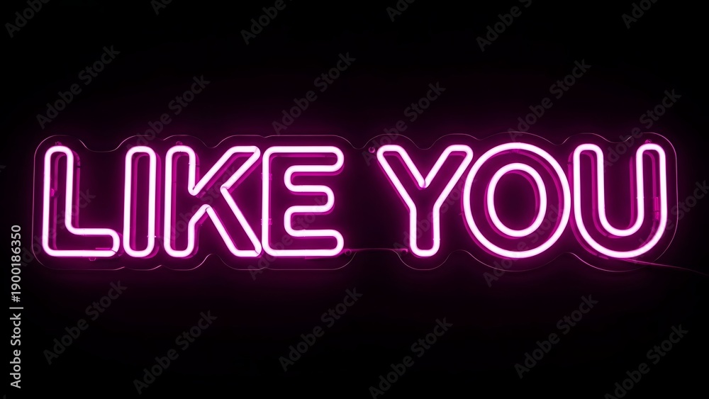 Obraz premium A bright pink neon sign reading LIKE YOU shines on a black background