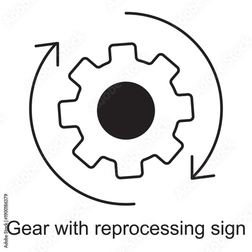 Gear with Reprocessing Sign icon, Recycling Process Gear, Sustainable Industry Symbol, Circular Process Icon, Eco-Friendly Technology Gear, vector