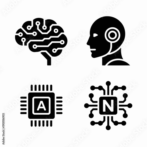 The intersection of artificial intelligence, human cognition, and neural networks isolated on white background, Vector, illustration