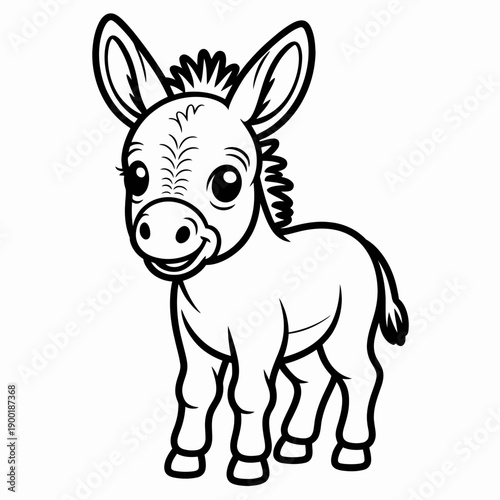 A playful cartoon depiction of a young donkey standing upright on its hind legs isolated on white background, Vector, illustration