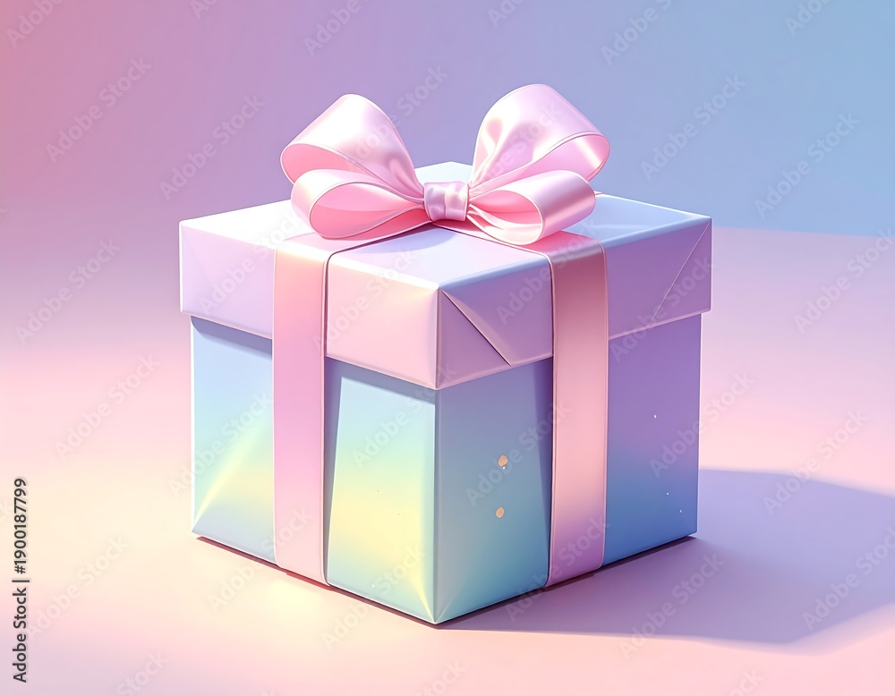 Obraz premium Pastel Gift Box with Pink Ribbon.