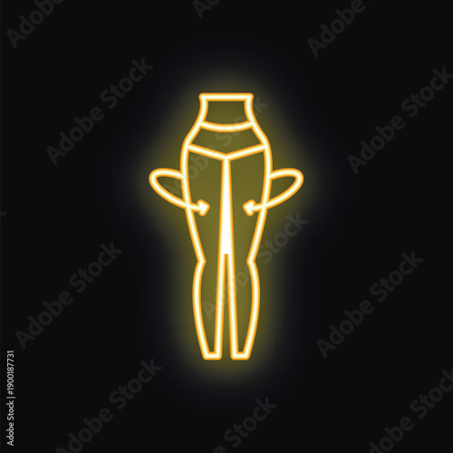 Neon sign depicting slimming legs with arrows pointing the fat loss, concept for liposuction or weight loss treatment