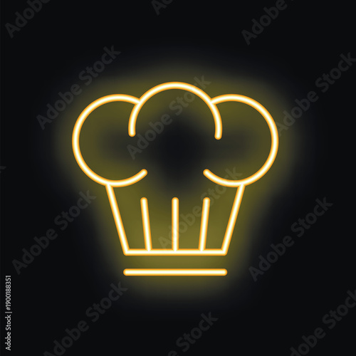 Glowing neon sign depicting a classic chef hat, set against a black background, evokes a sense of culinary expertise and the art of cooking
