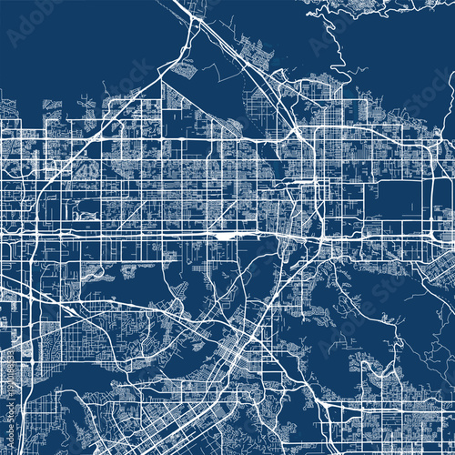 Riverside and San Bernardino City Map discover intricate linework and subtle monochrome aesthetics in this urban grid inspired by a refined blueprint character, emphasizing refined linework.