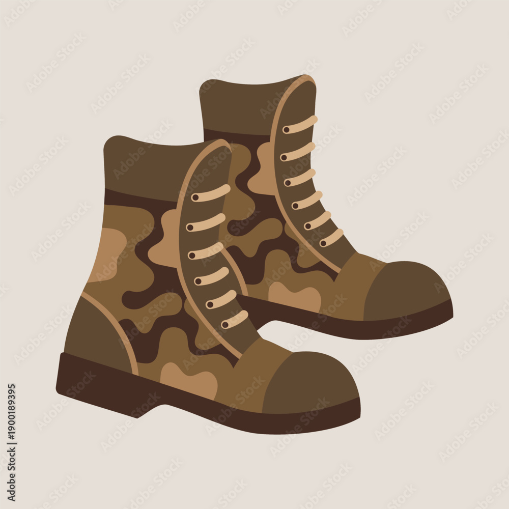 Fototapeta premium Camouflage military boots icon. A pair of khaki camouflage military boots. Illustration.