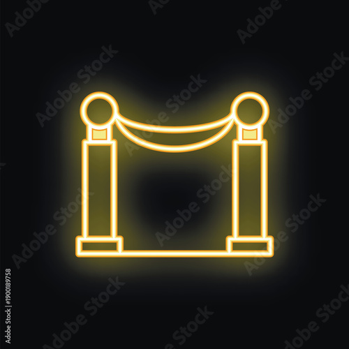 Golden neon icon of a museum barrier rope glowing on a black background