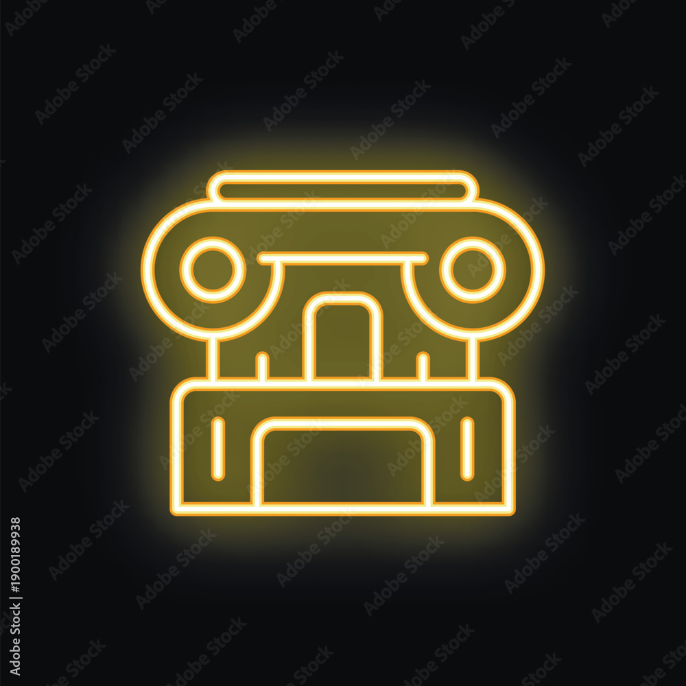 Naklejka premium Yellow neon style icon representing an ionic column, a symbol of classical architecture