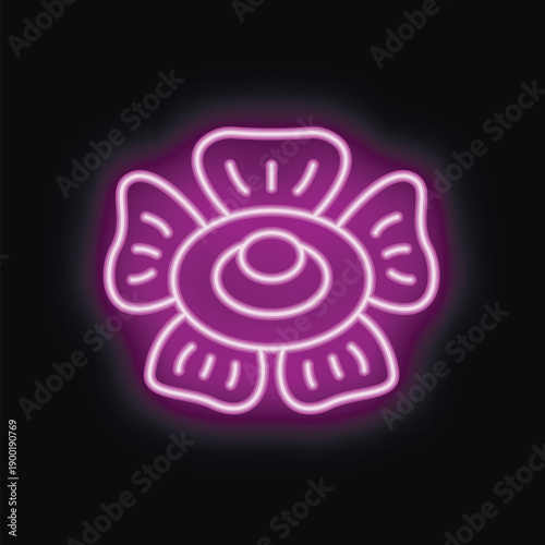 Bright purple neon flower shining on a dark background, perfect for designs related to nature, decoration and nightlife