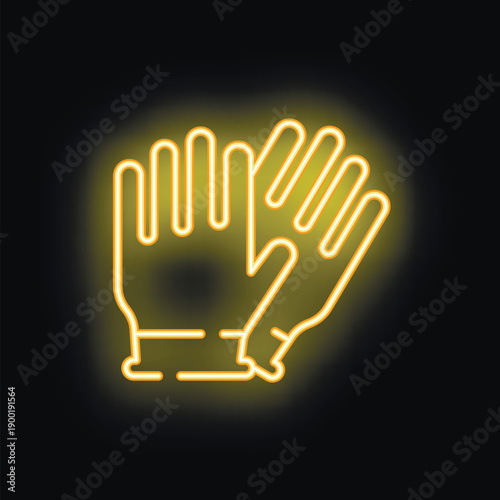Neon sign representing a pair of protective rubber gloves, ideal for illustrating concepts like safety at work