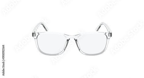 Stylish clear framed rectangular glasses with transparent lenses on a clean white background
