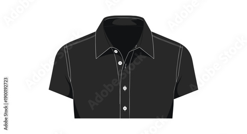 Elegant black short-sleeve collared shirt with visible white stitching details