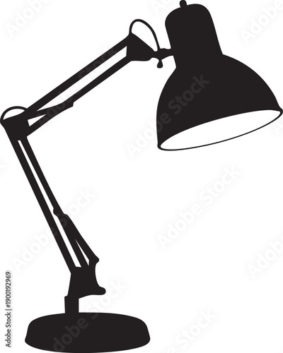 Black Silhouette Adjustable Desk Lamp Icon – Modern Office Table Light Illustration