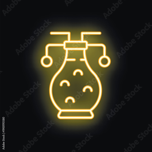 Neon yellow chinese porcelain vase glowing on a black background