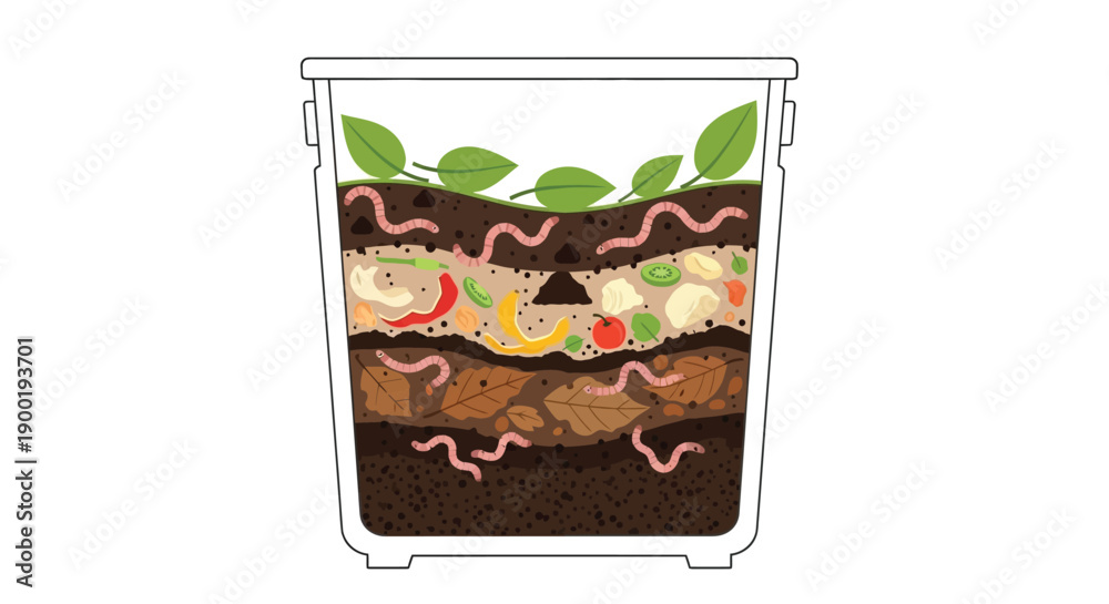 Εκτύπωση καμβά Illustration of a compost bin with layers of organic waste and worms