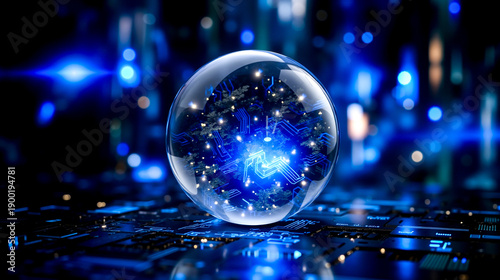 A glass ball sitting on top of a circuit board