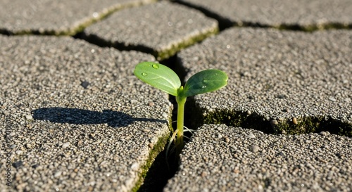 Resilient Seedling Emerges Through Cracks in Concrete Symbolizing Growth and Perseverance.