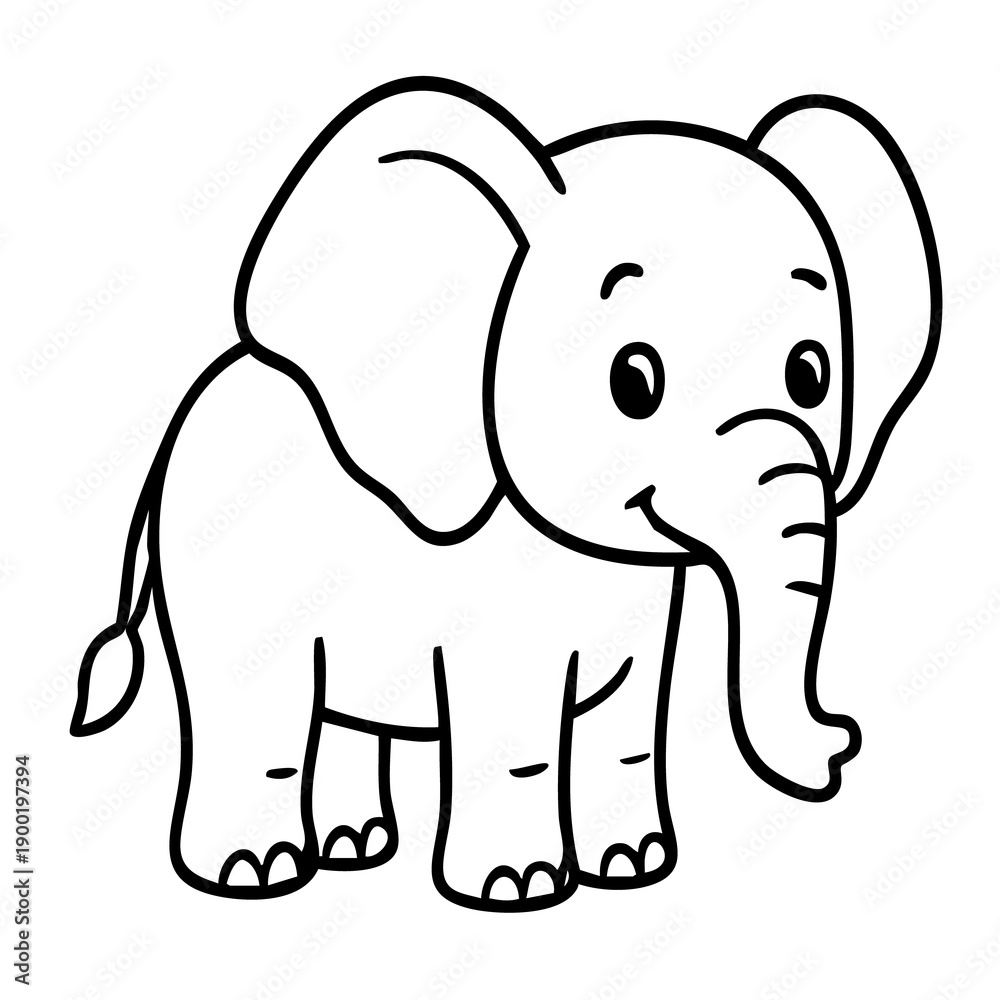 Fototapeta premium Cute Elephant Colouring Page Cartoon Outline Illustration