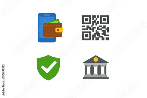 Paying with a smartphone wallet and QR code at a bank to complete a transaction safely