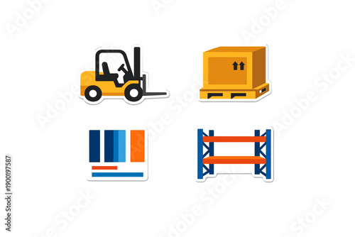 Forklift moving a pallet in a warehouse with boxes and shelves around during daytime hours in a busy logistics area