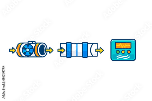 Process of air circulation through fan, duct, and control panel in mechanical system at factory during daytime hours