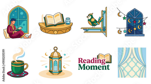 A person reading a book in a cozy window seat surrounded by curtains and warm lighting