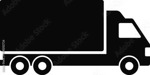 A minimalist black and white silhouette of a delivery truck, representing transportation and logistics services