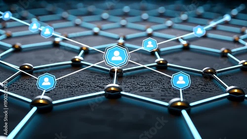 Network connection and communication technology concept with interconnected nodes.