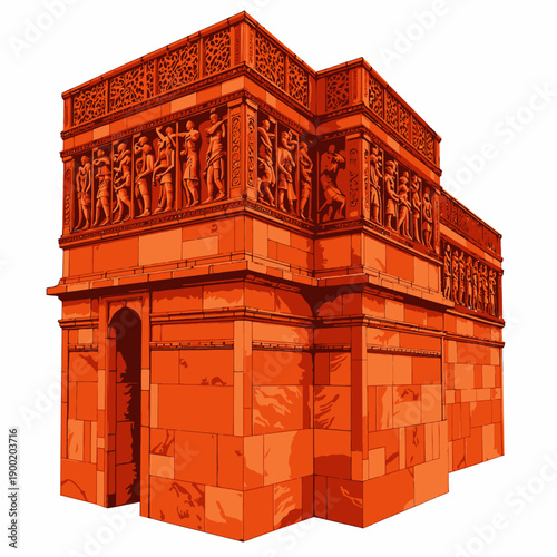 Intricately Carved Terracotta Building Showcasing Detailed Sculptural Reliefs and Architectural Elegance with Ornate Design Elements