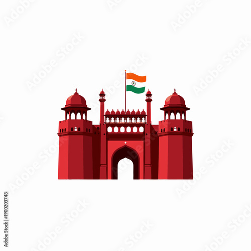 Historic Architectural Marvel Showcasing Majestic Red Stone Structure with National Flag Flying High Above Iconic Monument
