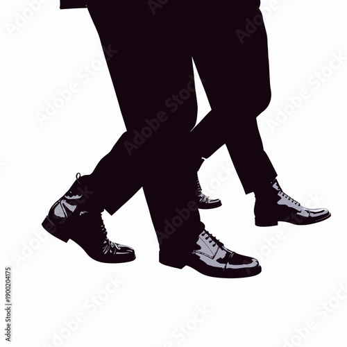 Elegant Motion of Two Sets of Shiny Polished Leather Shoes in Perfect Synchrony on a Crisp White Background