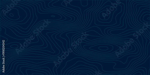 Minimal abstract topographic contour line pattern on dark navy blue background, featuring flowing white elevation lines that illustrate terrain maps and modern geographic design. 