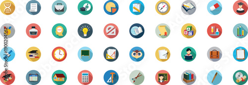Vector illustration of a business web icon set featuring blue, white, yellow, and red buttons with circle design symbols for internet mobile phone and computer website home email and arrow signs