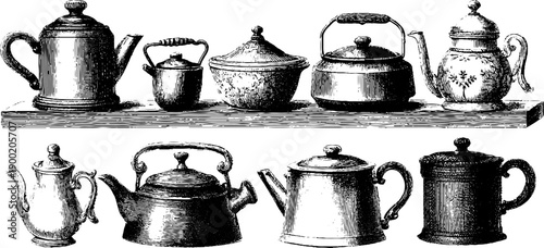 Vintage kitchen utensils functional grouping chart for culinary enthusiasts and retro decor