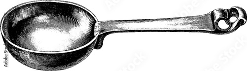 Vintage botanical engraving of ladle design diagram for functional kitchen art