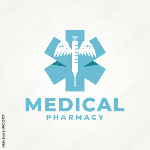 inject or syringe with wings health and medical icon logo vector illustration design