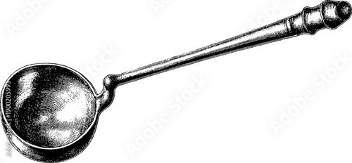 Vintage botanical ladle handle study in black engraving style