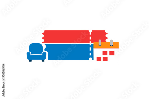 Planning a movie night with tickets, a chair, and a calendar during evening hours at home