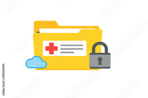 Secure medical records in a digital folder with cloud storage and a padlock for privacy protection