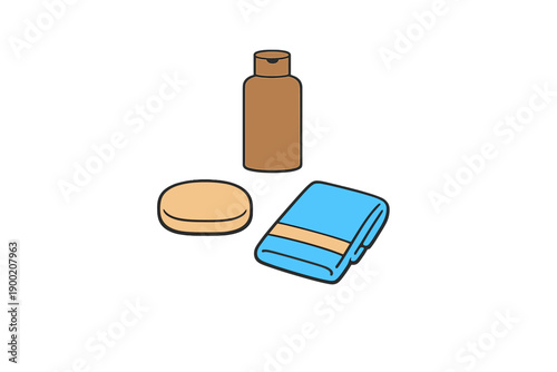 Items for personal care and grooming placed on a flat surface in a simple arrangement during the daytime