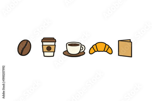 Coffee and croissant set with a menu, showing different items related to a cafe experience during the day