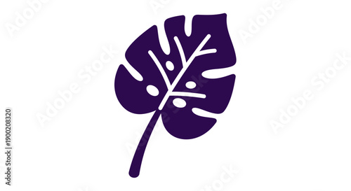 Simple dark purple monstera leaf illustration on white background.
