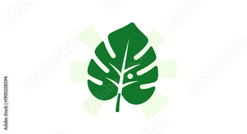 Green Monstera Leaf Icon with Plus Sign Background.