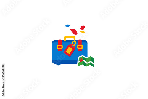 Travel planning involves a suitcase, an airplane, and a map to explore new places and enjoy adventures with friends and family