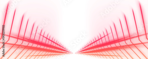 Neon red ribbons twist along a dark futuristic city street. Motion streaks pulse with cyber energy flow. Vector illustration with glowing effects.  PNG