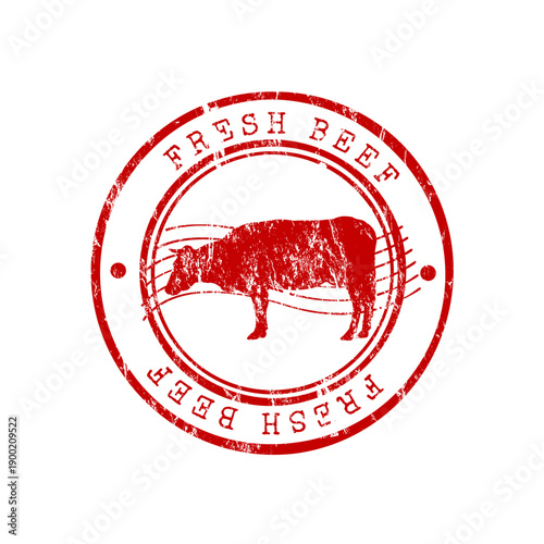 Fresh beef red rubber stamp with cow silhouette and grunge effect