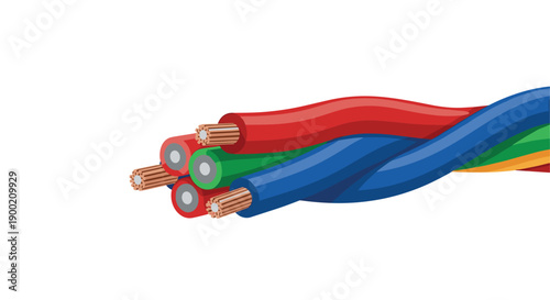 Twisted bundle of five colorful insulated electrical wires with exposed copper ends, ready for connection.